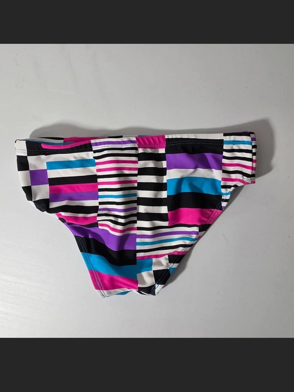 Girls’s Geometric Stripe Bikini Bottom - Teal, Purple & Pink